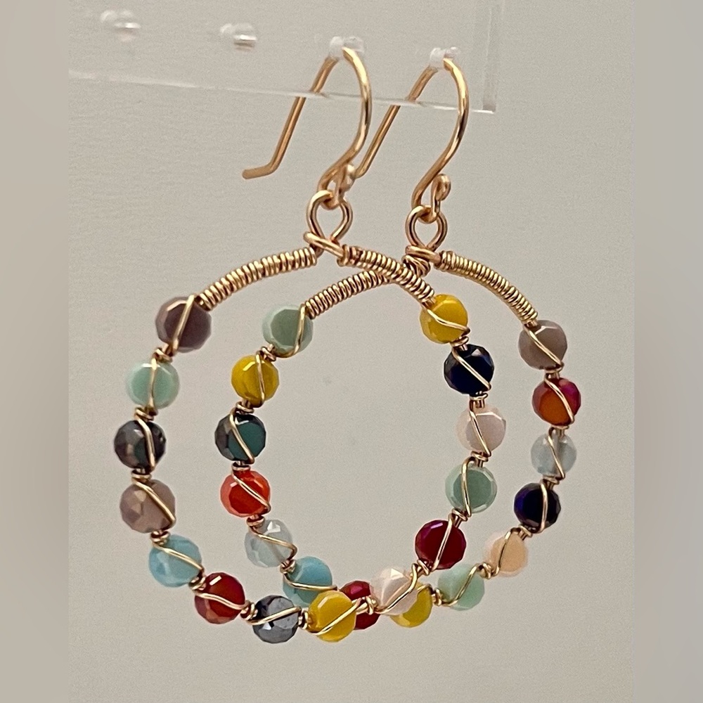 Wire Wrapped Multi-Color Hoop Earrings